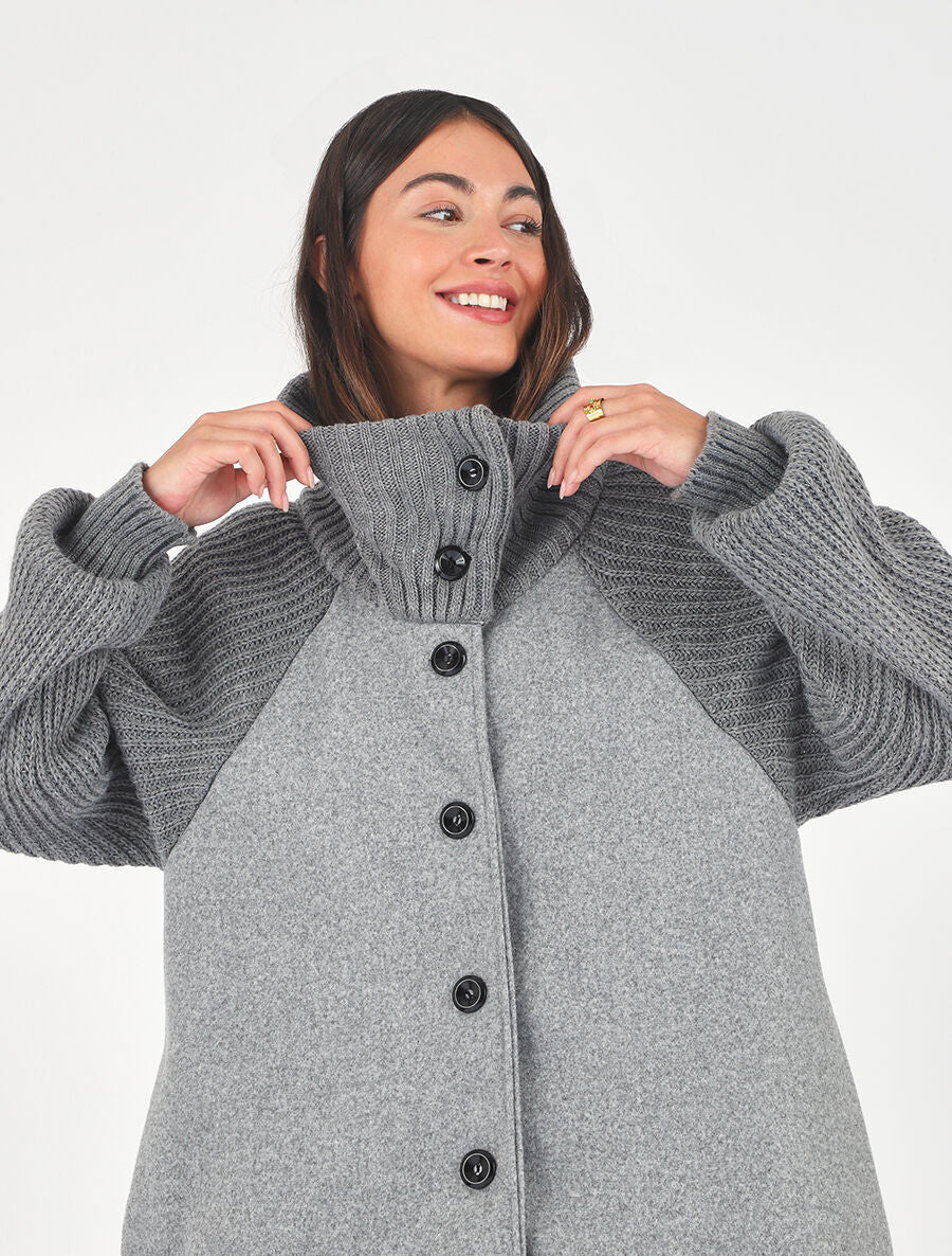 Manteau long oversize bi-matière - Gris - 6