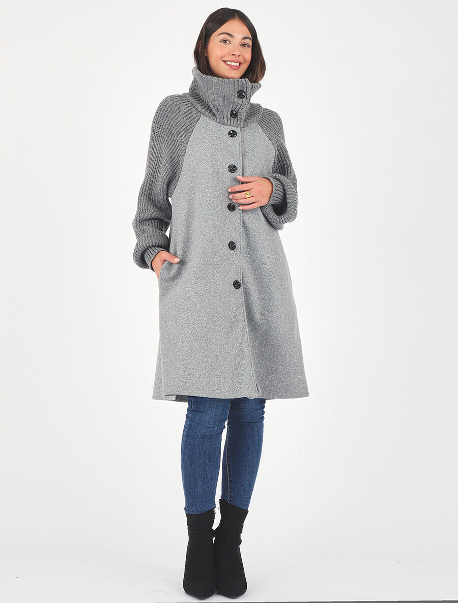 Manteau long oversize bi-matière - Gris - 4