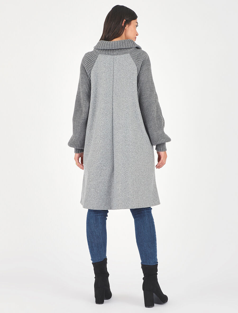 Manteau long oversize bi-matière - Gris - 5