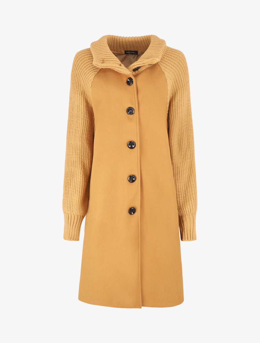Manteau long oversize bi-matière - Camel - 4