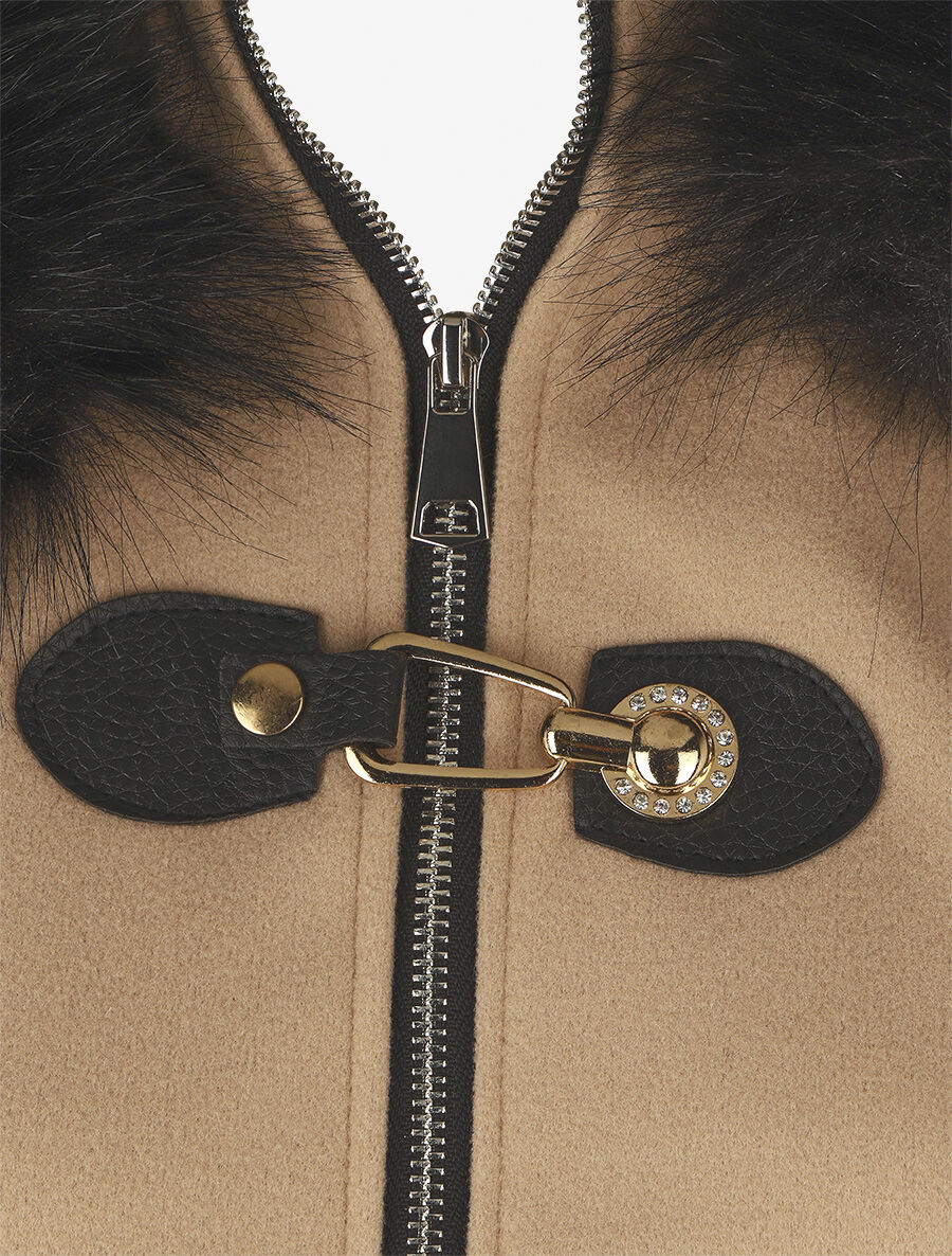 Manteau bi-matière à capuche en fausse fourrure - Beige - 3