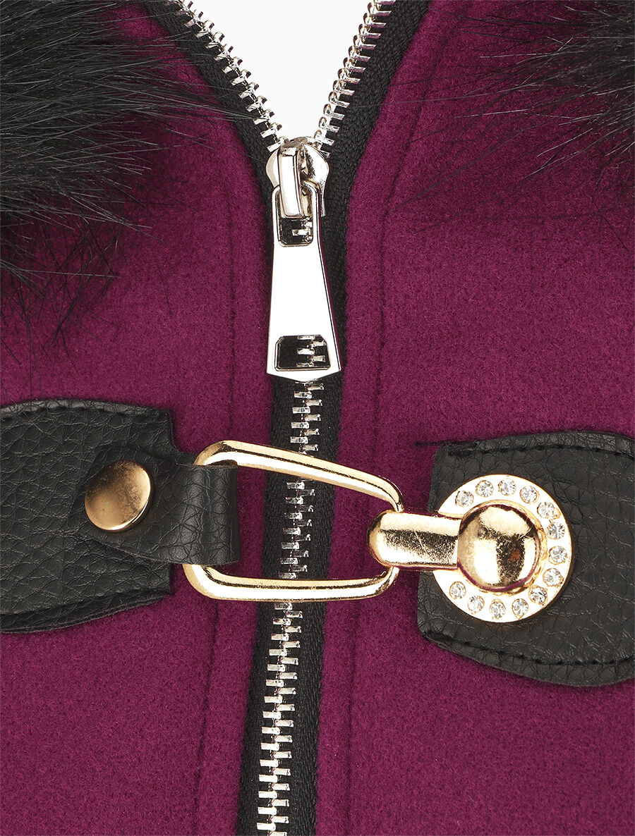 Manteau bi-matière à capuche en fausse fourrure - Violine - 3