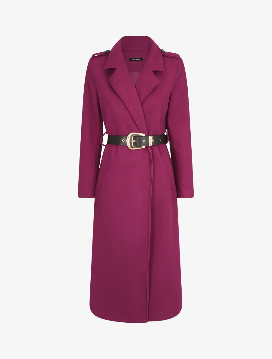 Manteau long droit à ceinture - Violine - 7