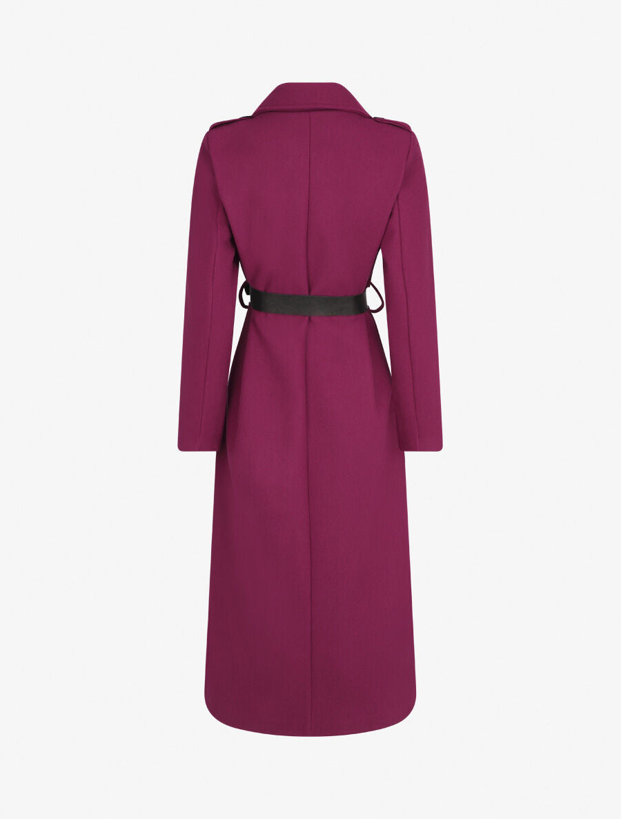 Manteau long droit à ceinture - Violine - 2