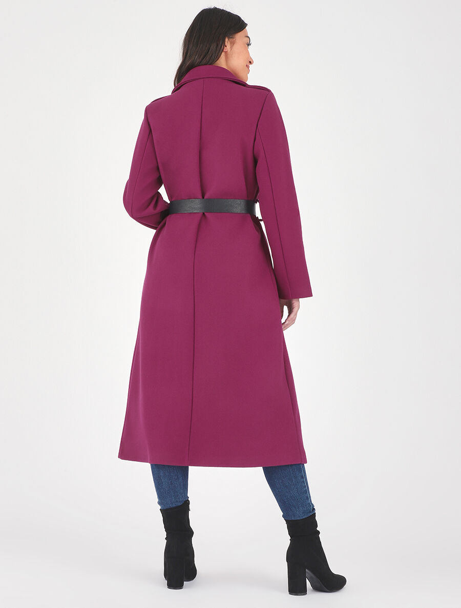 Manteau long droit à ceinture - Violine - 5