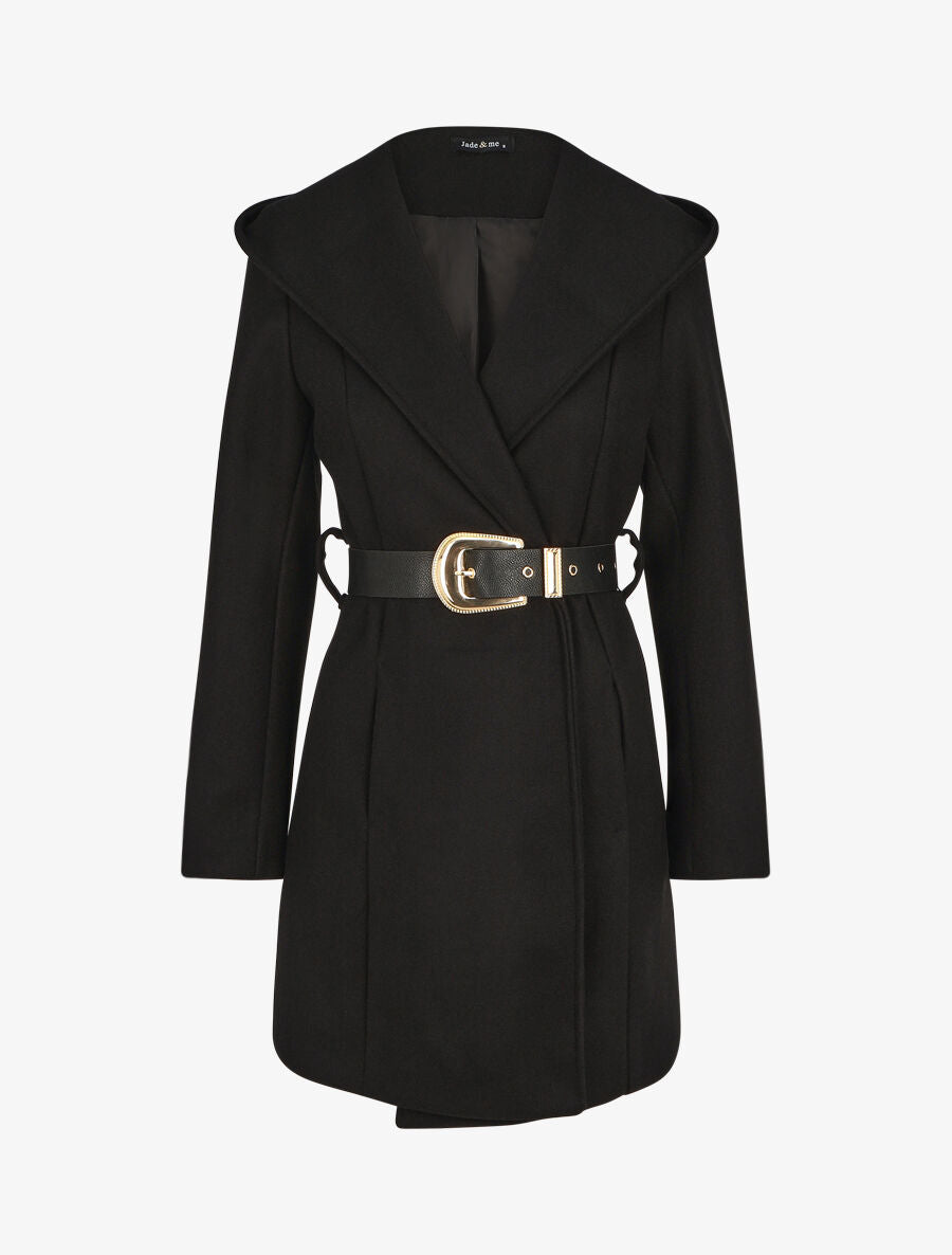 Manteau à capuche ceinturé - Noir - 4