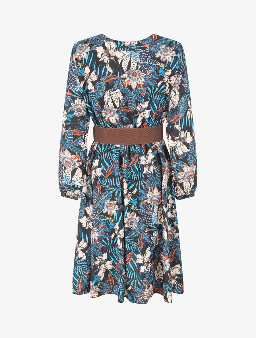 Robe évasée imprimé tropical - Bleu canard - 4