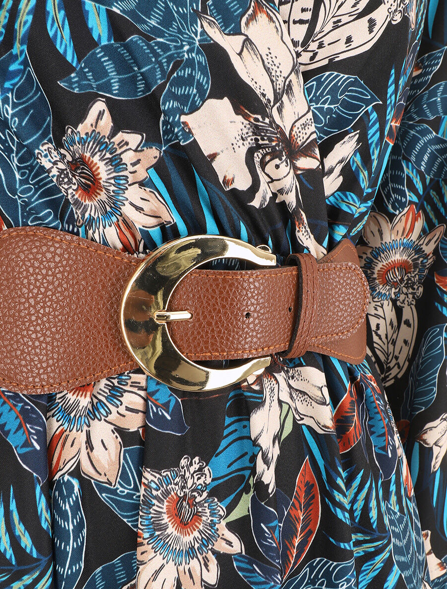 Robe évasée imprimé tropical - Bleu canard - 5