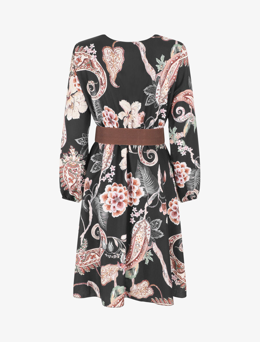 Robe évasée imprimé fleuri - Noir - 2