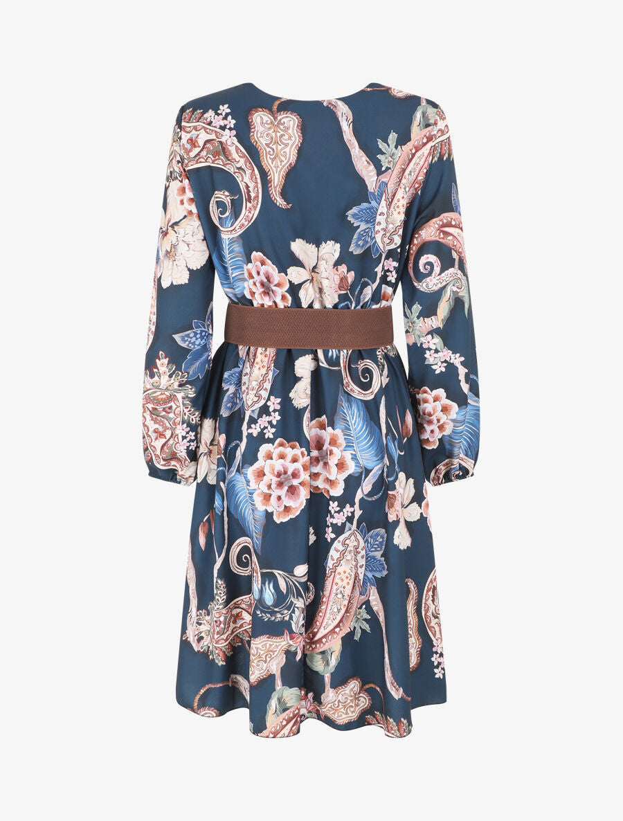 Robe évasée imprimé fleuri - Marine - 2