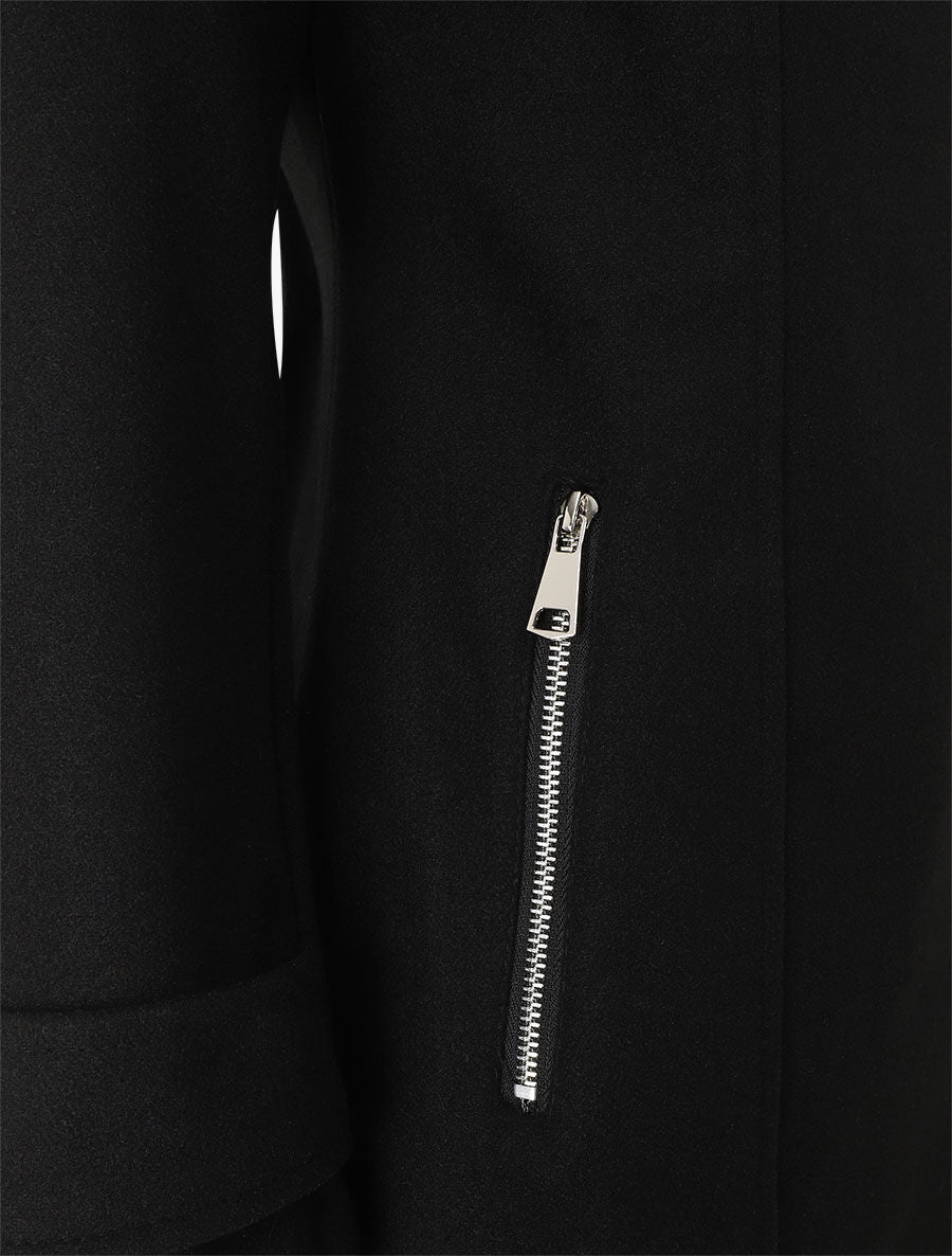 Manteau zippé à capuche fausse fourrure - Noir - 3