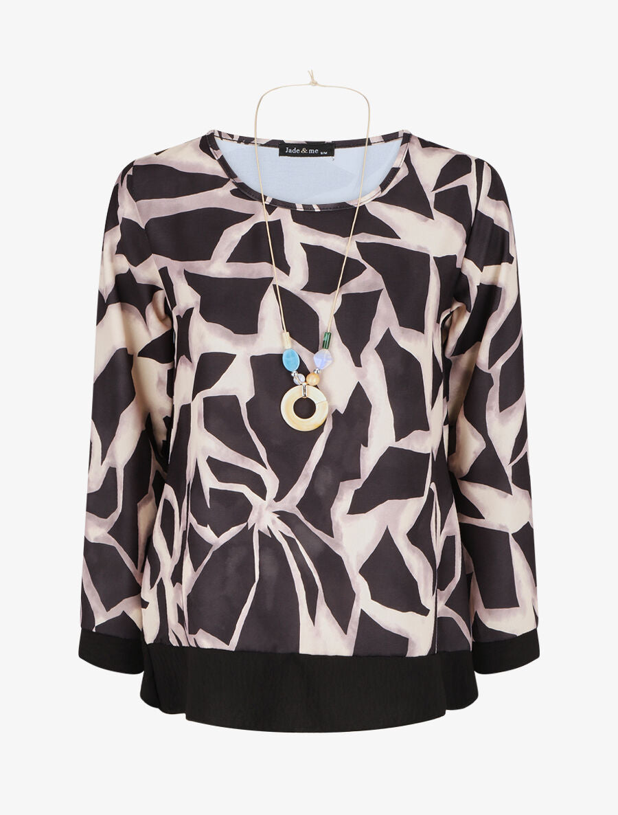 Blouse ample à imprimé graphique - Noir - 1