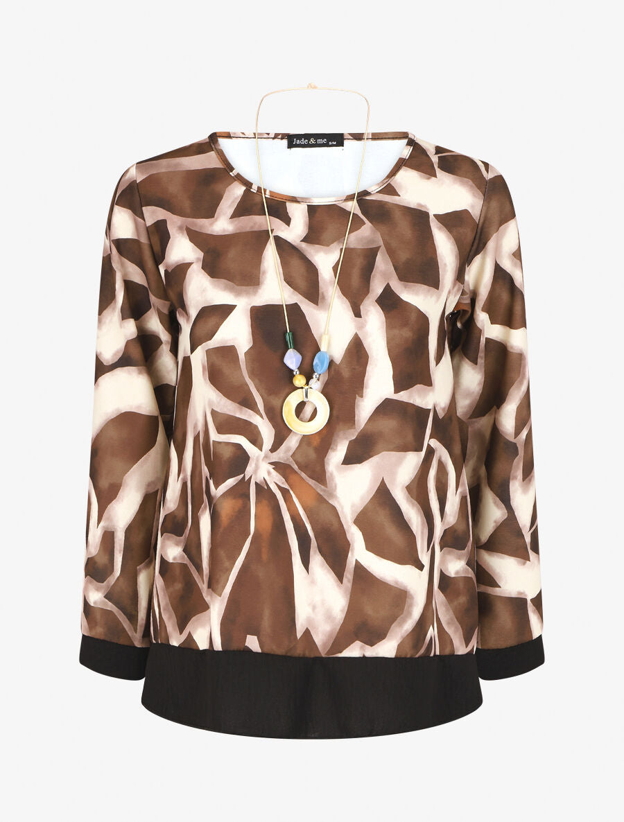 Blouse ample à imprimé graphique - Marron - 1