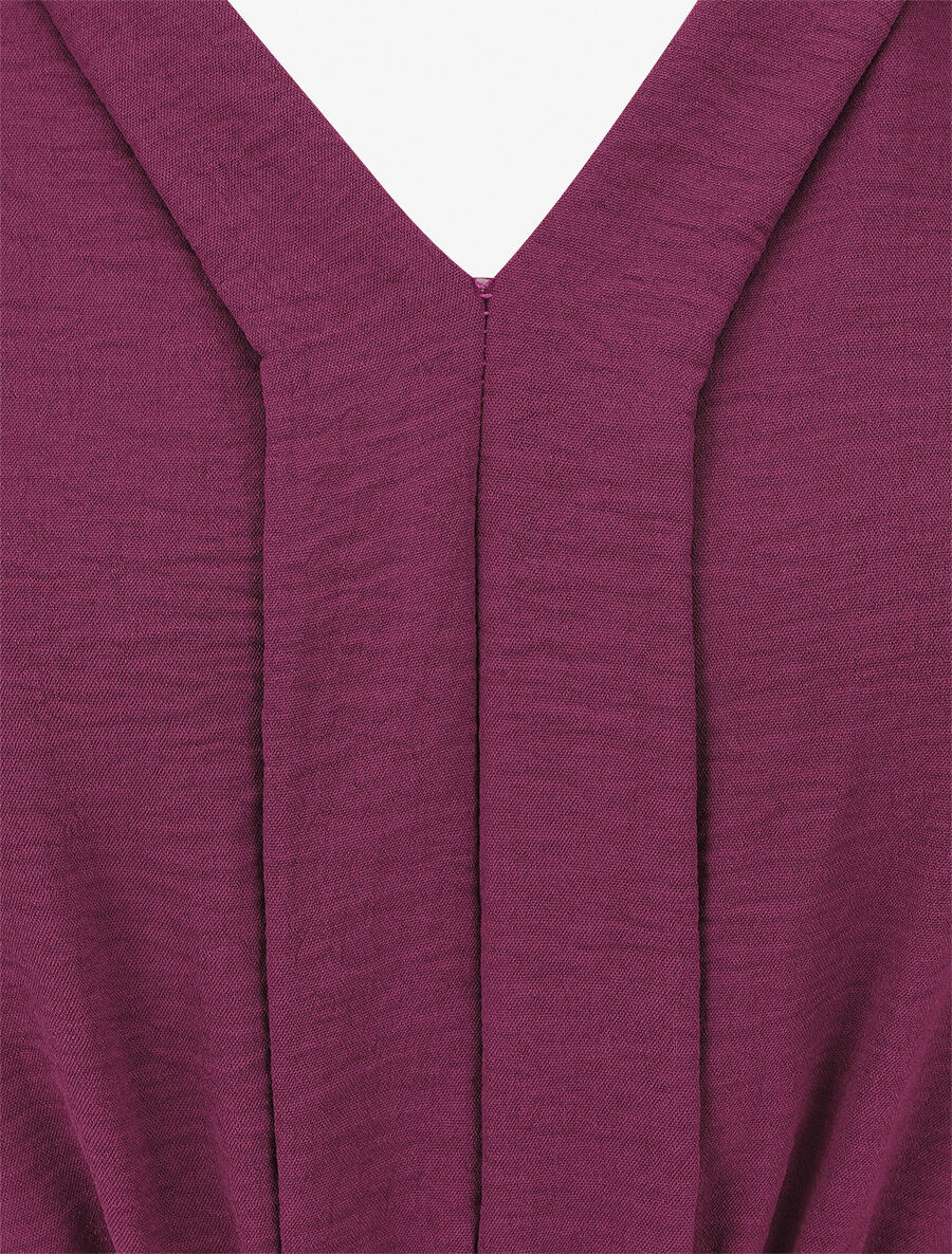 Robe unie élastiquée à bas asymétrique - Violine - 3