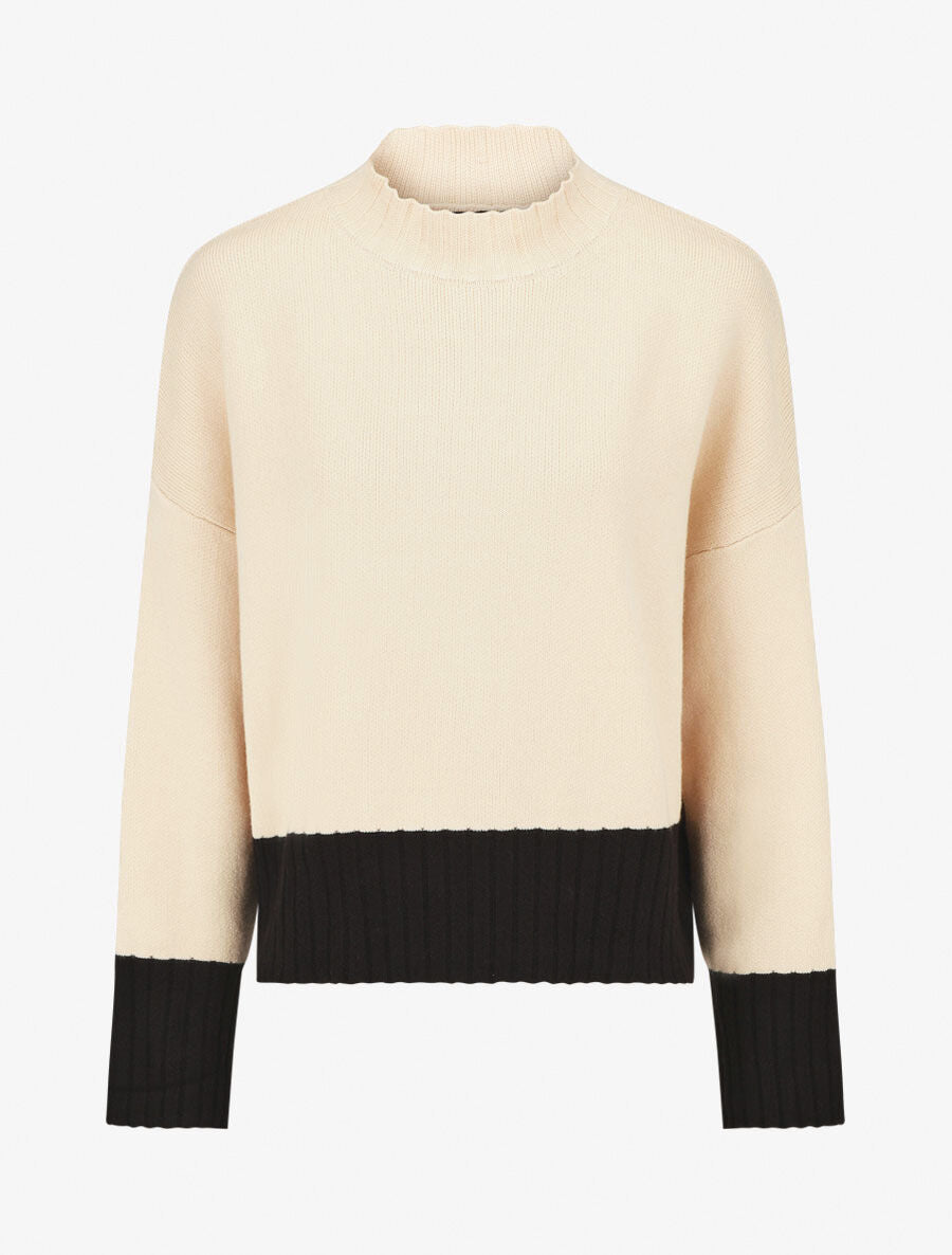 Pull bicolore à col montant - Beige - 1