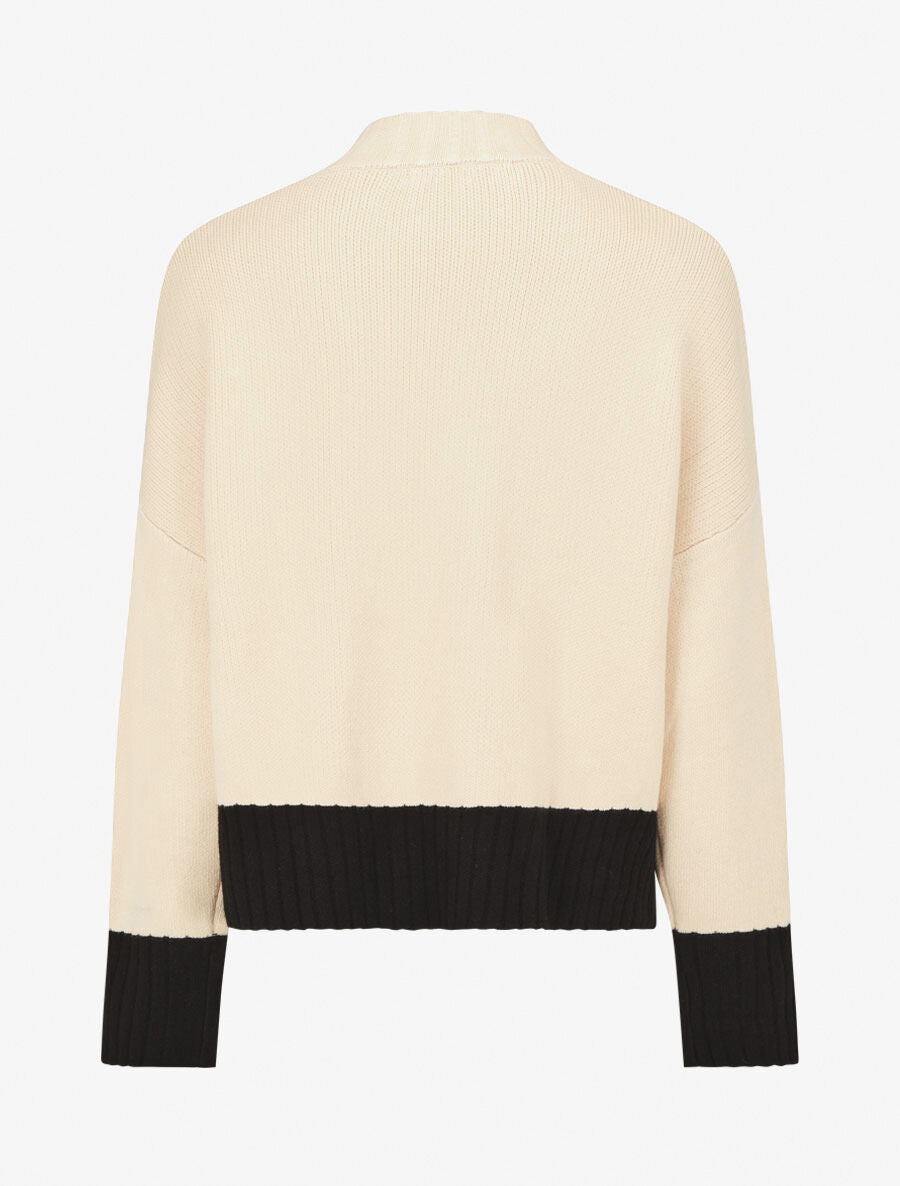 Pull bicolore à col montant - Beige - 2