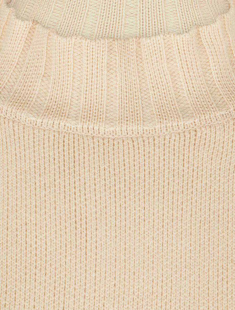 Pull bicolore à col montant - Beige - 3