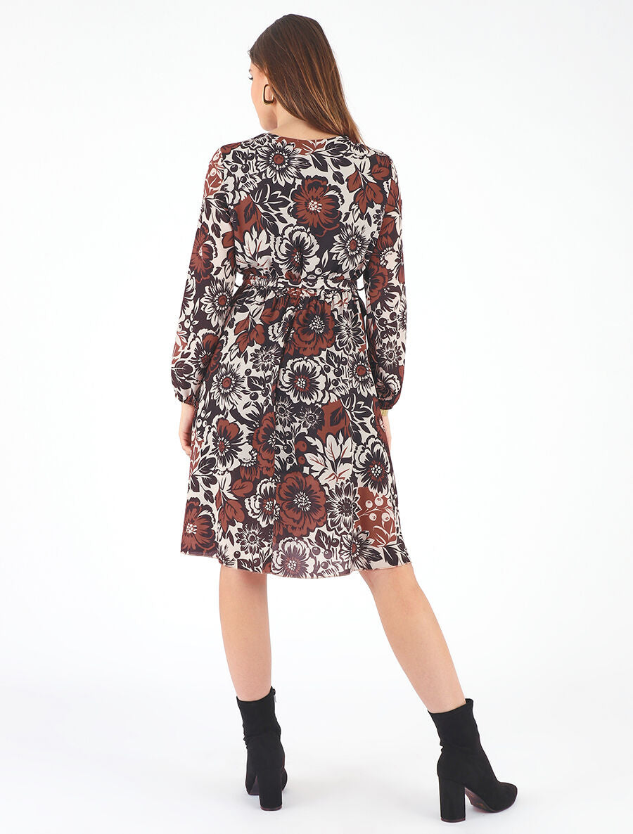 Robe mi-longue fleuri coupe évasée - Noir - 5