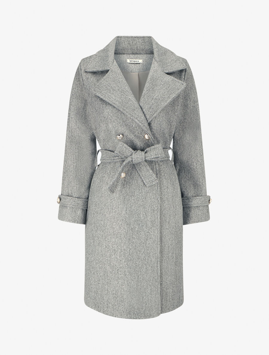 Manteau long à boutons décoratifs au dos - Gris - 4