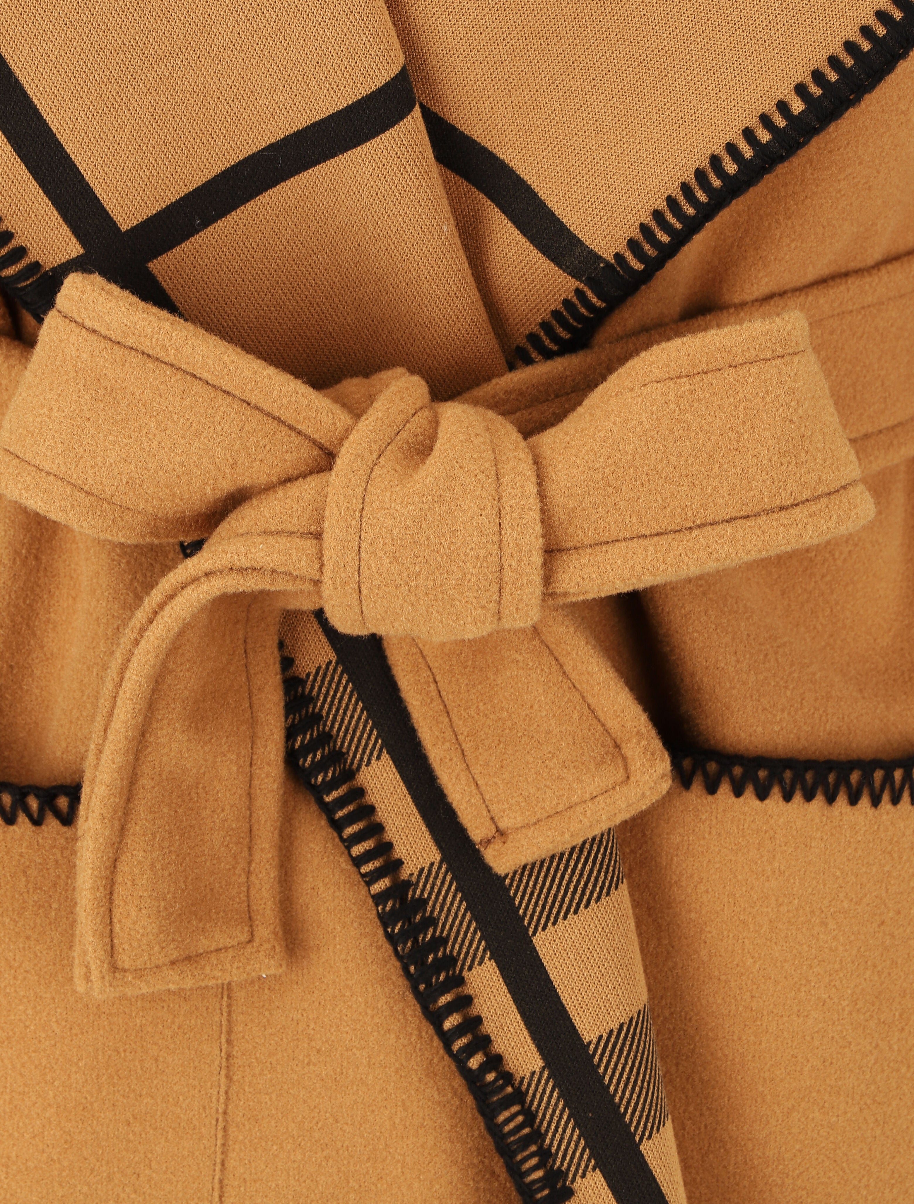 Manteau long à capuche et col à carreaux - Camel - 3