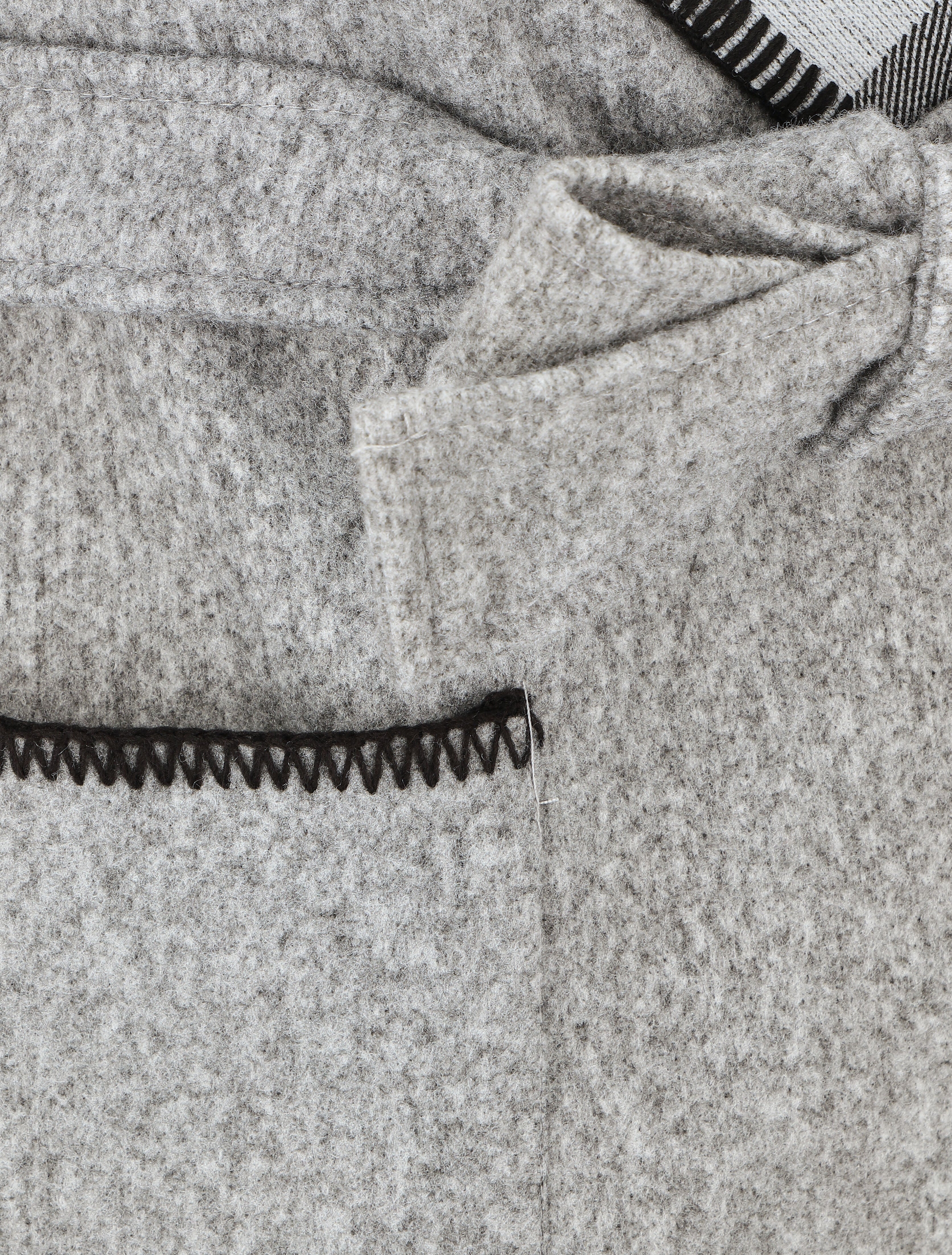 Manteau long à capuche et col à carreaux - Gris - 3