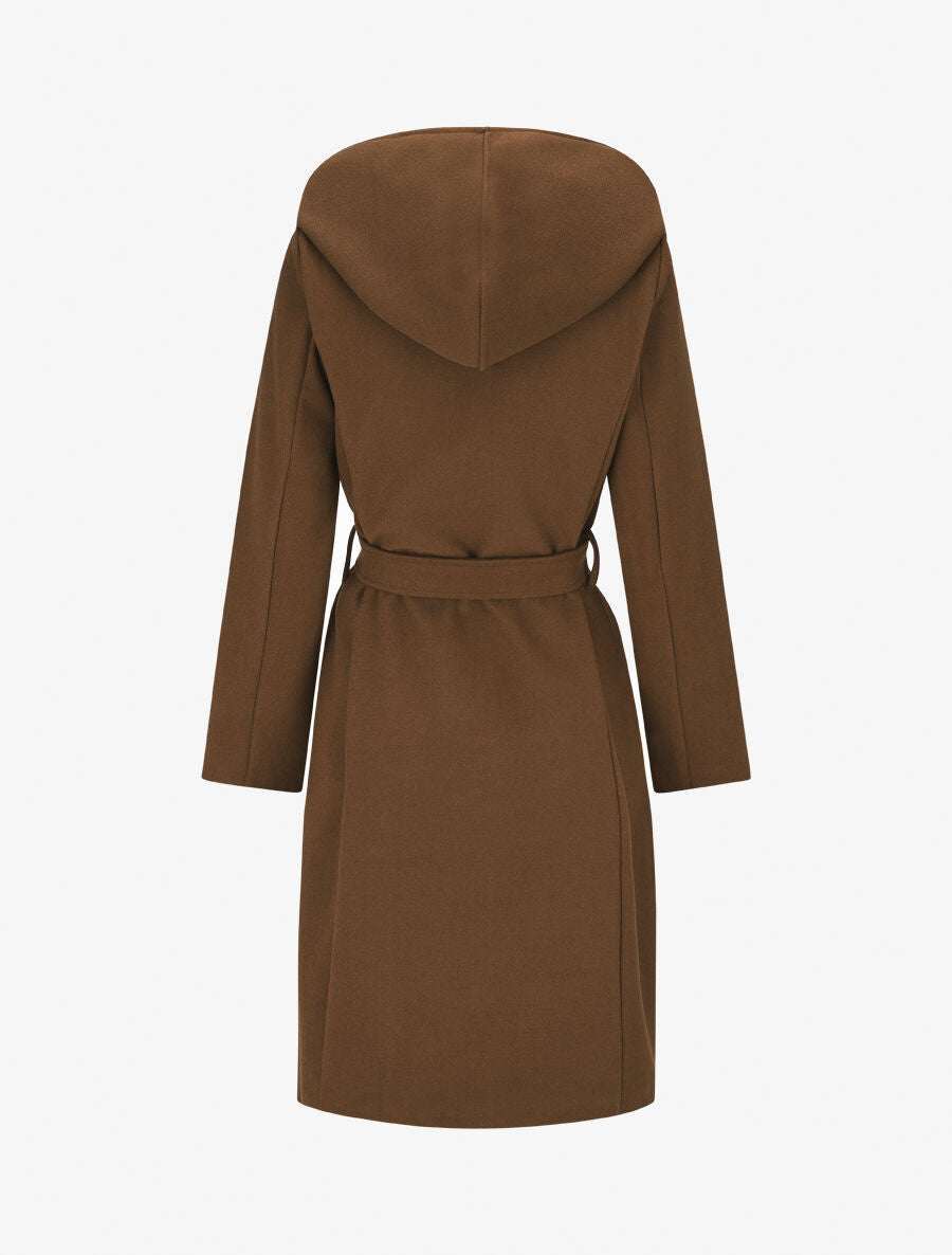 Manteau long ceinturé à capuche - Marron - 2