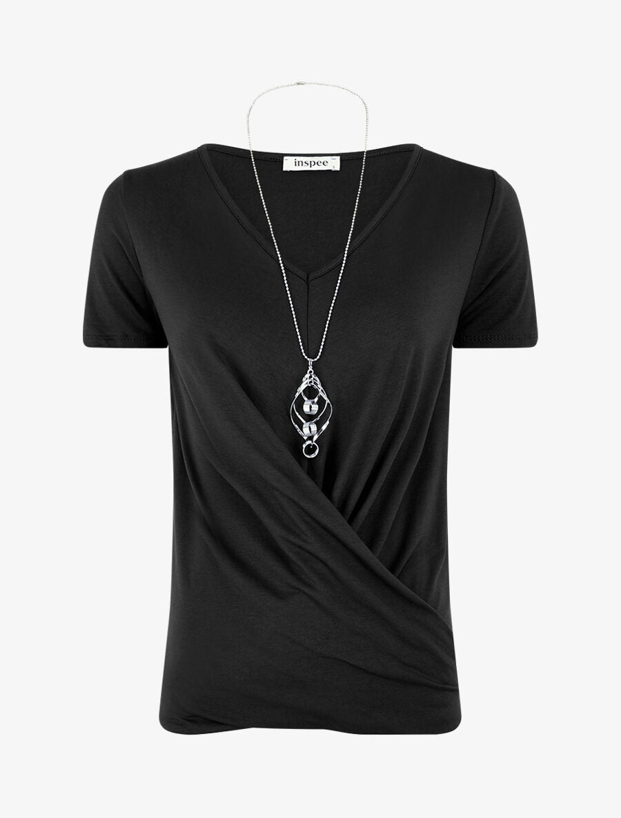 T-shirt à bords croisés - Noir - 1