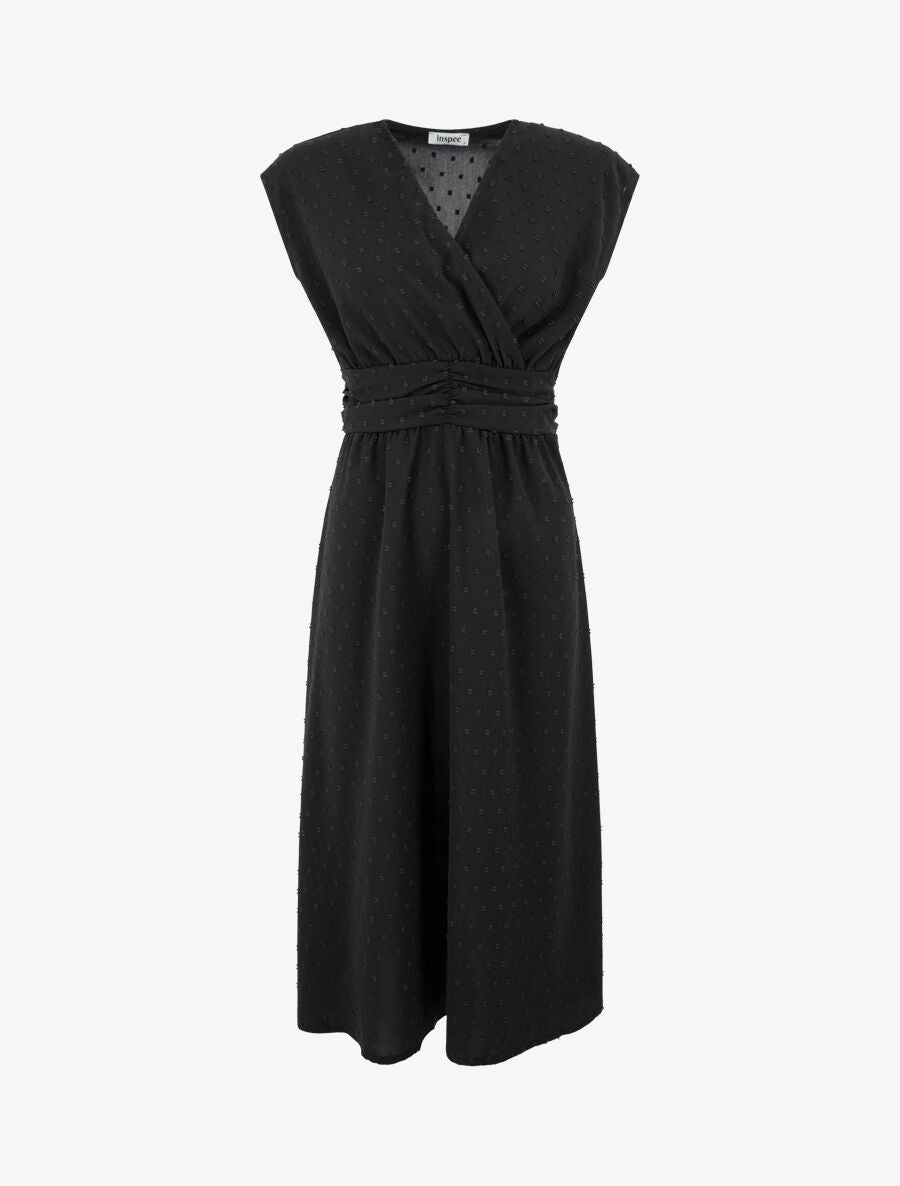 Robe longue élastiquée et texturée - Noir - 1