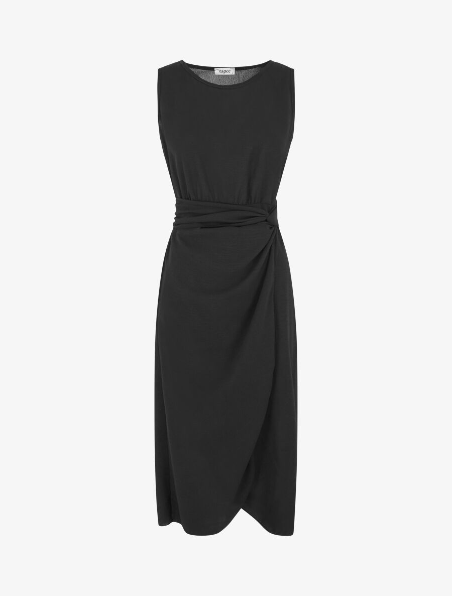 Robe unie sans manches style portefeuille - Noir - 1