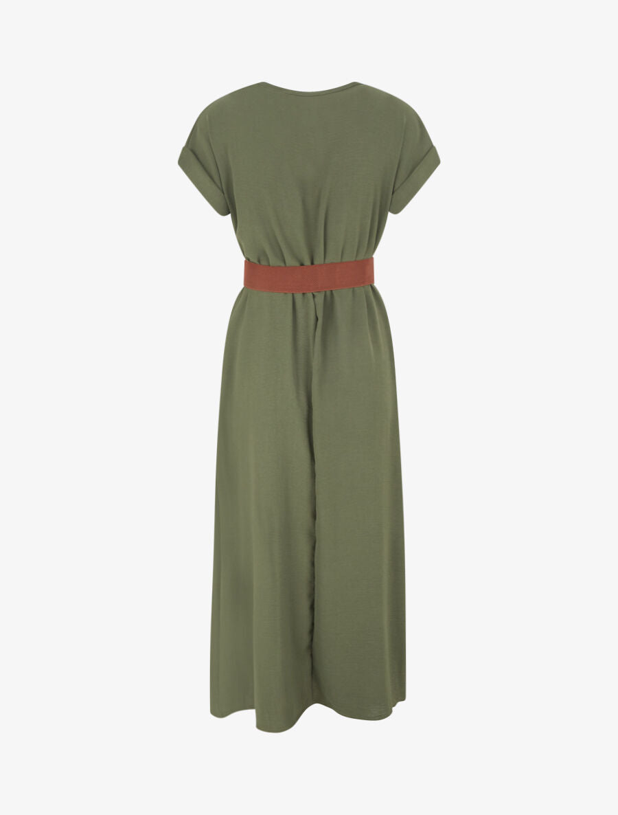 Robe longue unie cache-coeur - Kaki - 2