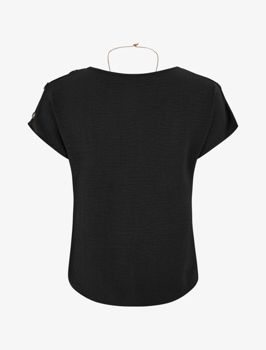 Top fluide à manches courtes et sautoir - Noir - 2