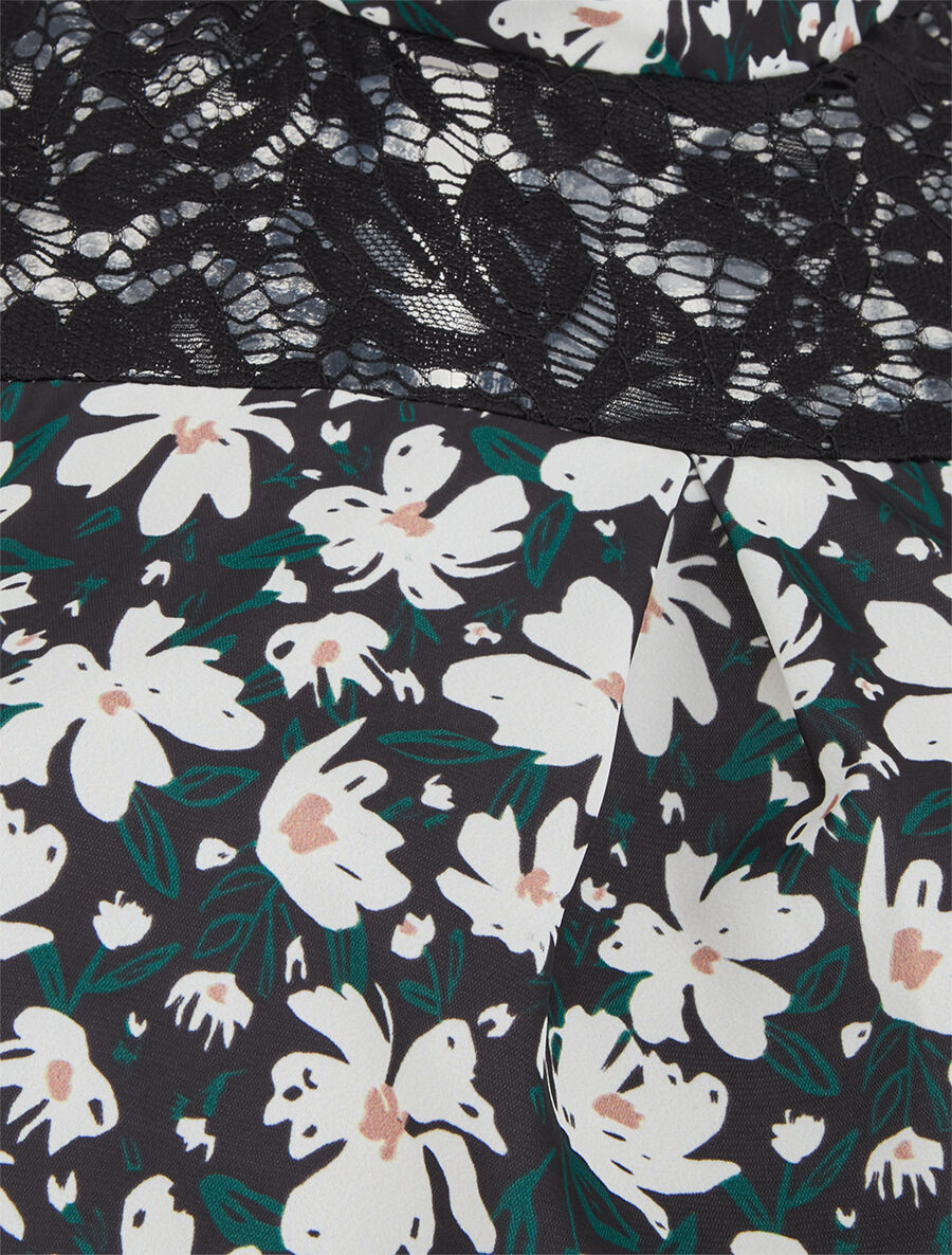 Top imprimé floral à détail dentelle - Noir - 3