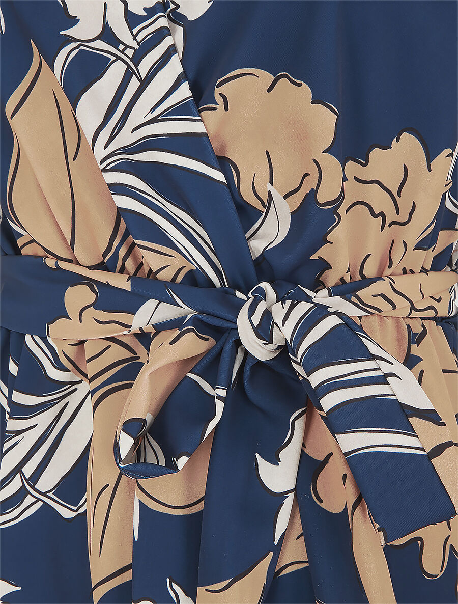 Robe mi-longue évasée imprimé fleuri - Marine - 3
