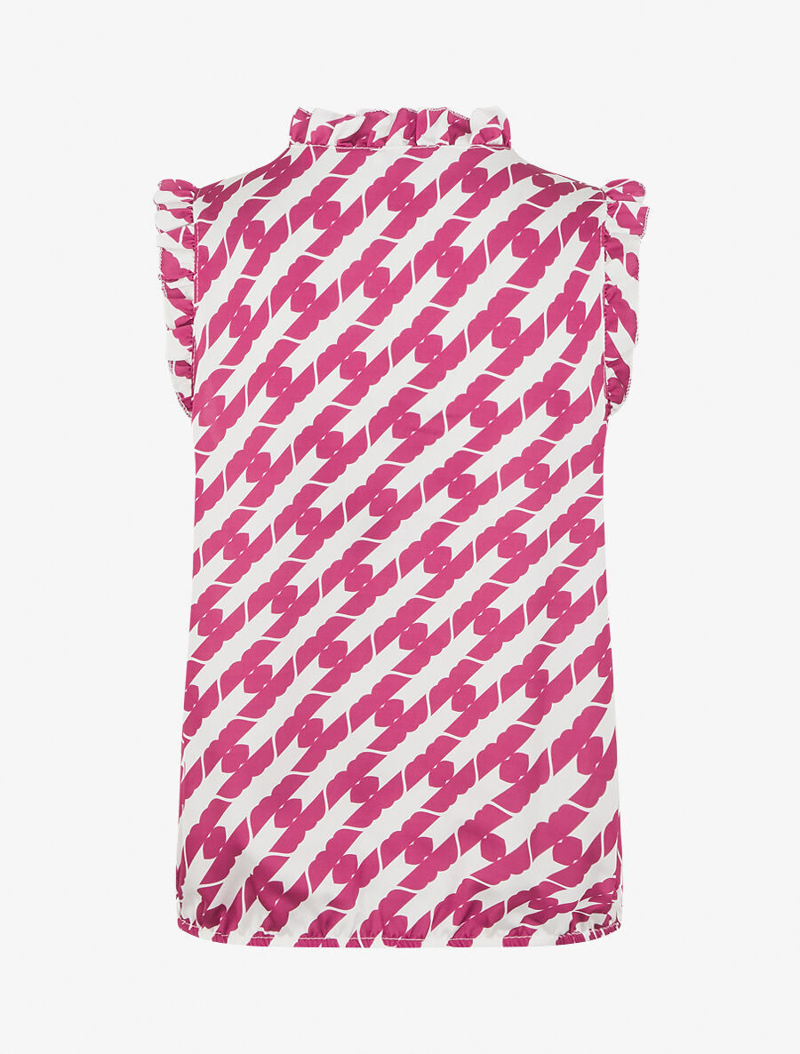 Top satiné sans manches motif fantaisie et volants - Violine - 2