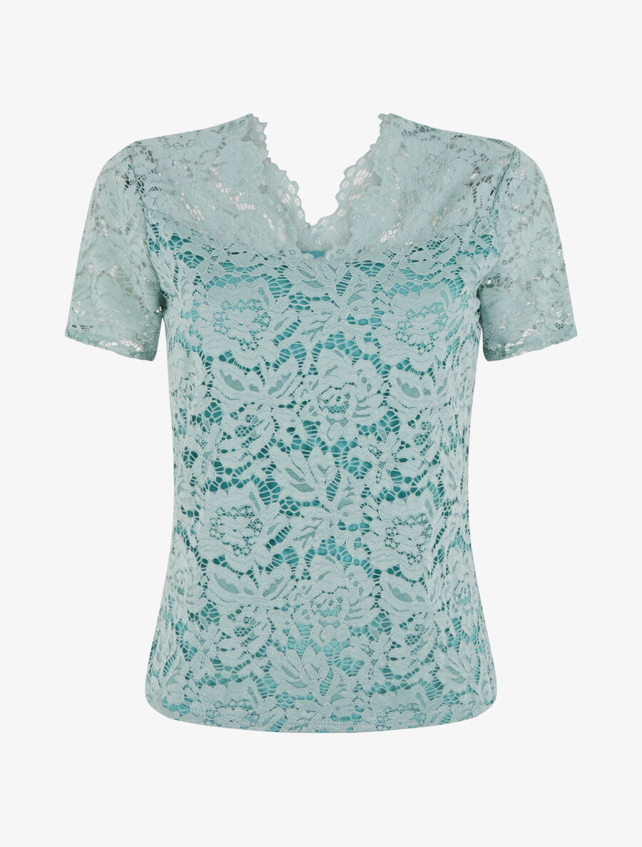 Top uni en dentelle - Vert d&