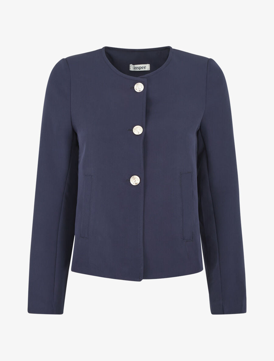 Veste courte à boutons stylisés - Marine - 5