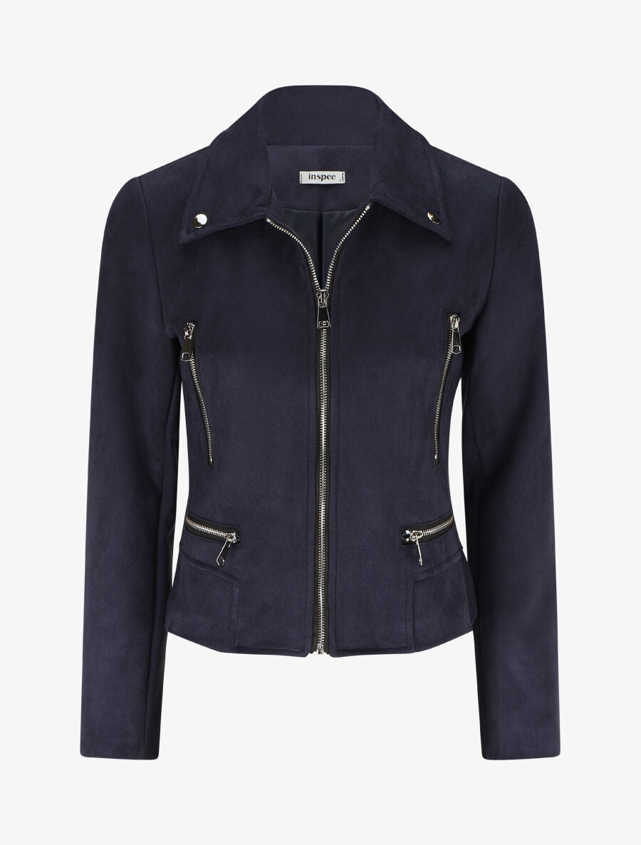 Veste en suédine à zips décoratifs - Marine - 1