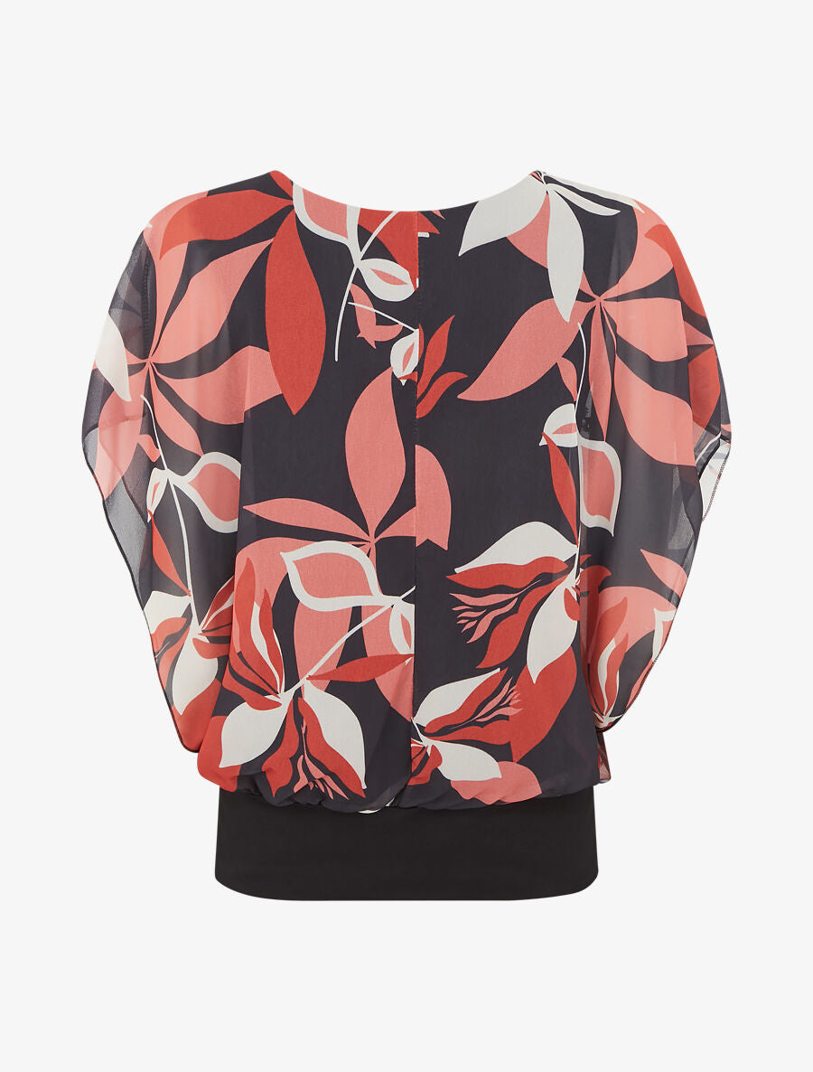 Blouse imprimé fleuri à manches volantées - Noir - 2
