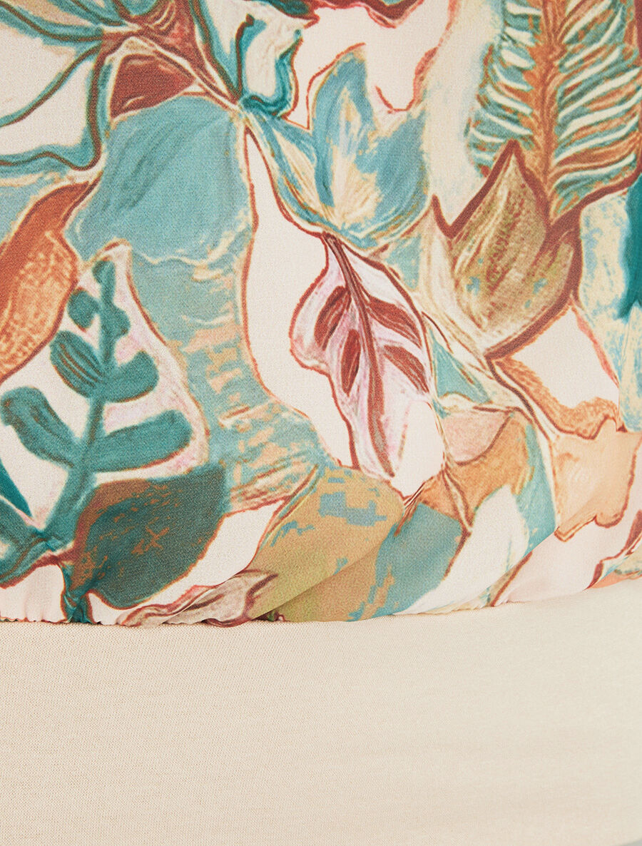 Blouse imprimé feuilles à manches volantées - Beige - 3