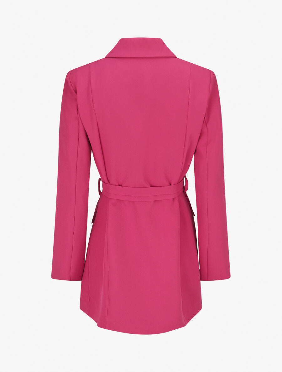 Blazer long uni ceinturé - Fushia - 2
