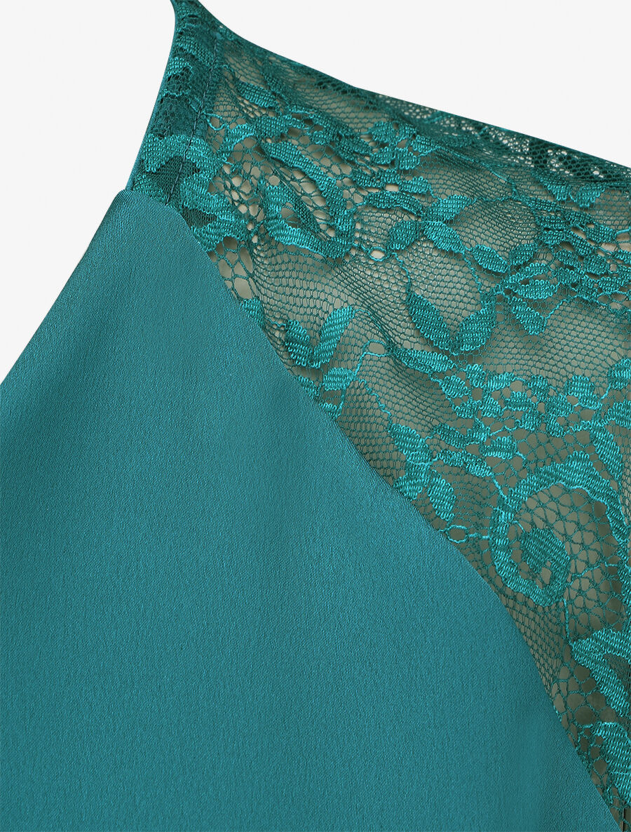 Top satiné à dentelle - Bleu canard - 3