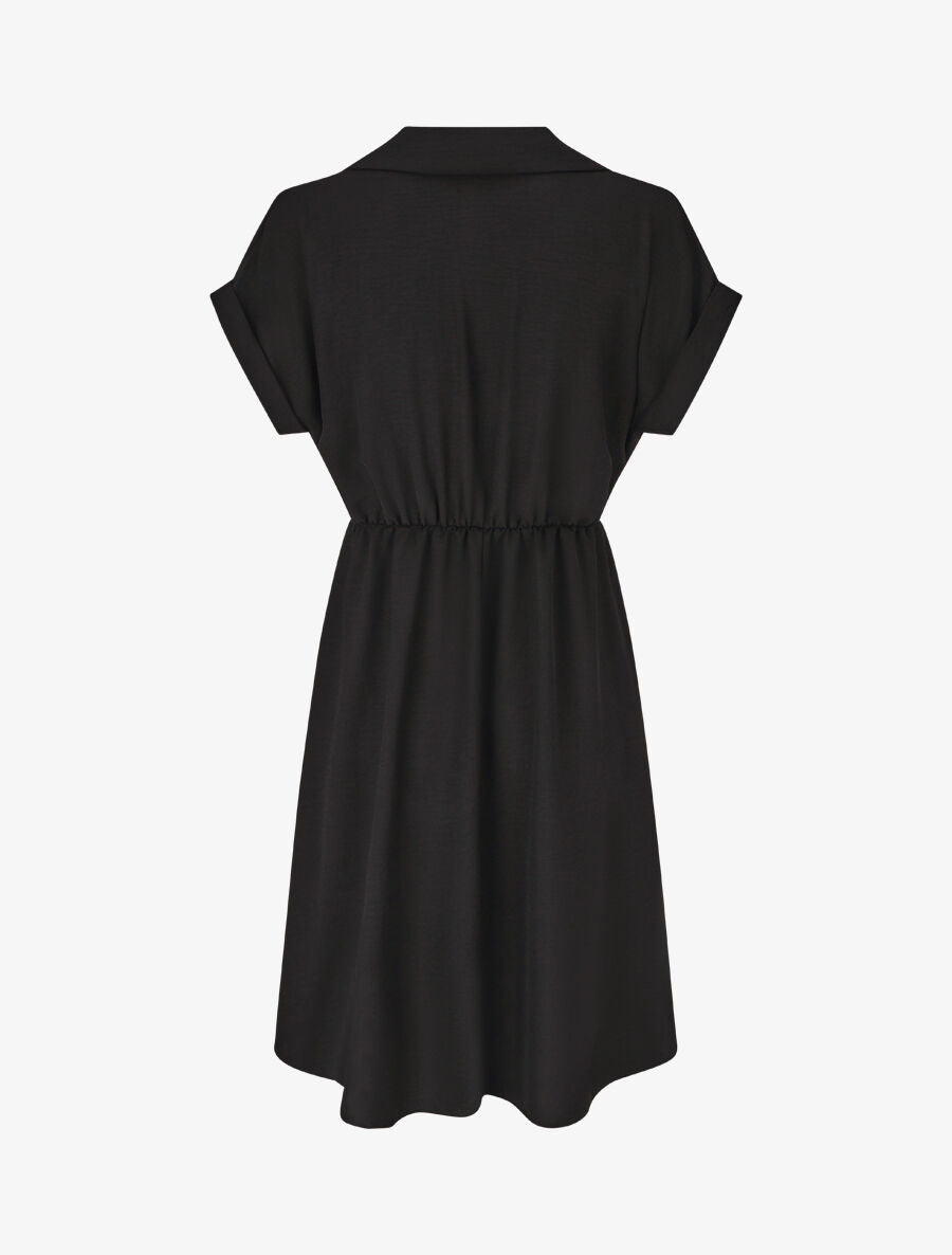 Robe unie à noeud et manches courtes - Noir - 2