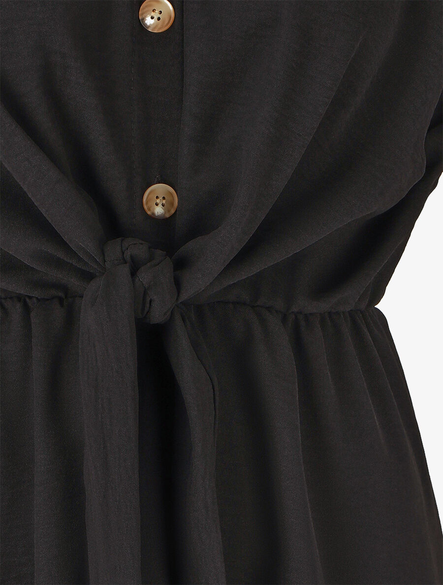 Robe unie à noeud et manches courtes - Noir - 3