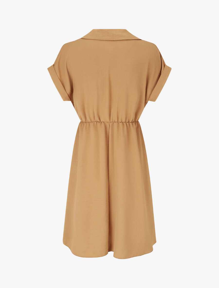 Robe unie à noeud et manches courtes - Camel - 2