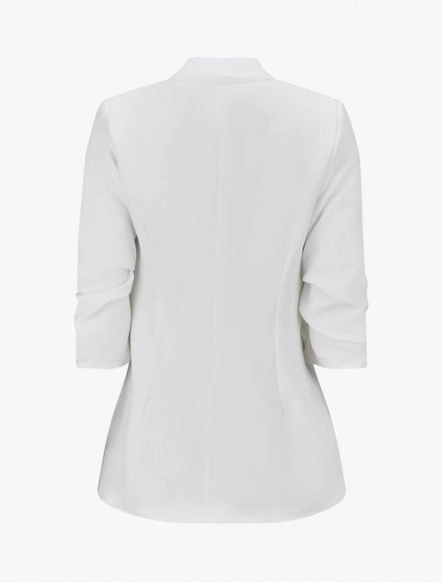 Blazer uni à manches froncées - Blanc - 2