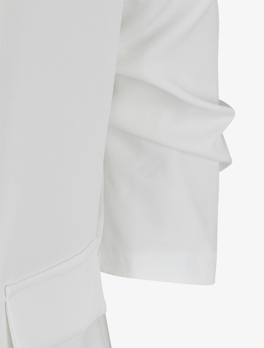Blazer uni à manches froncées - Blanc - 3