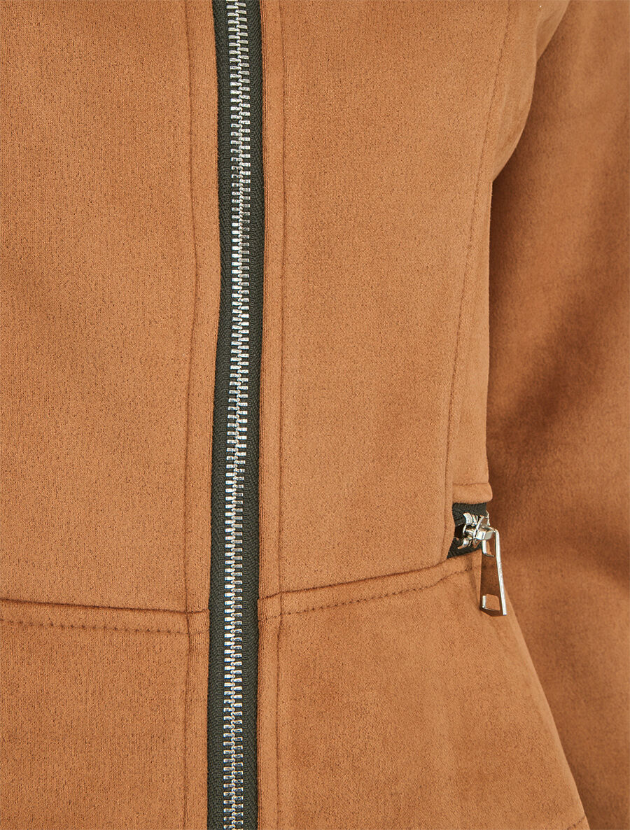 Veste en suédine à zips décoratifs - Camel foncé - 3