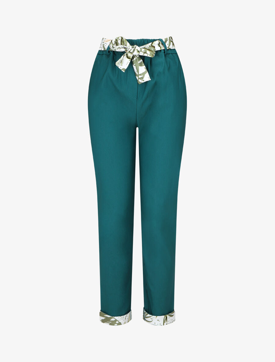 Pantalon droit taille haute ourlet fantaisie - Bleu canard - 4