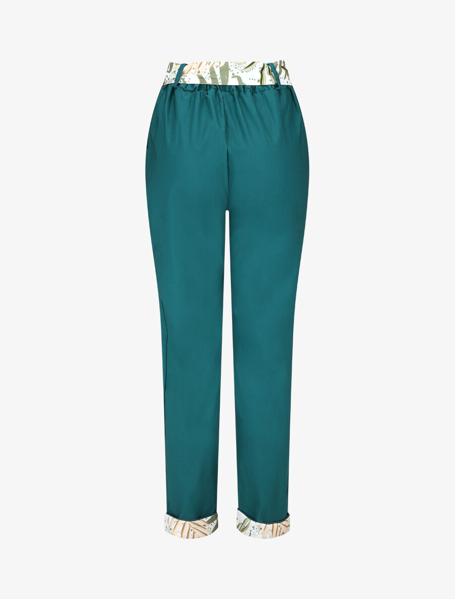 Pantalon droit taille haute ourlet fantaisie - Bleu canard - 2