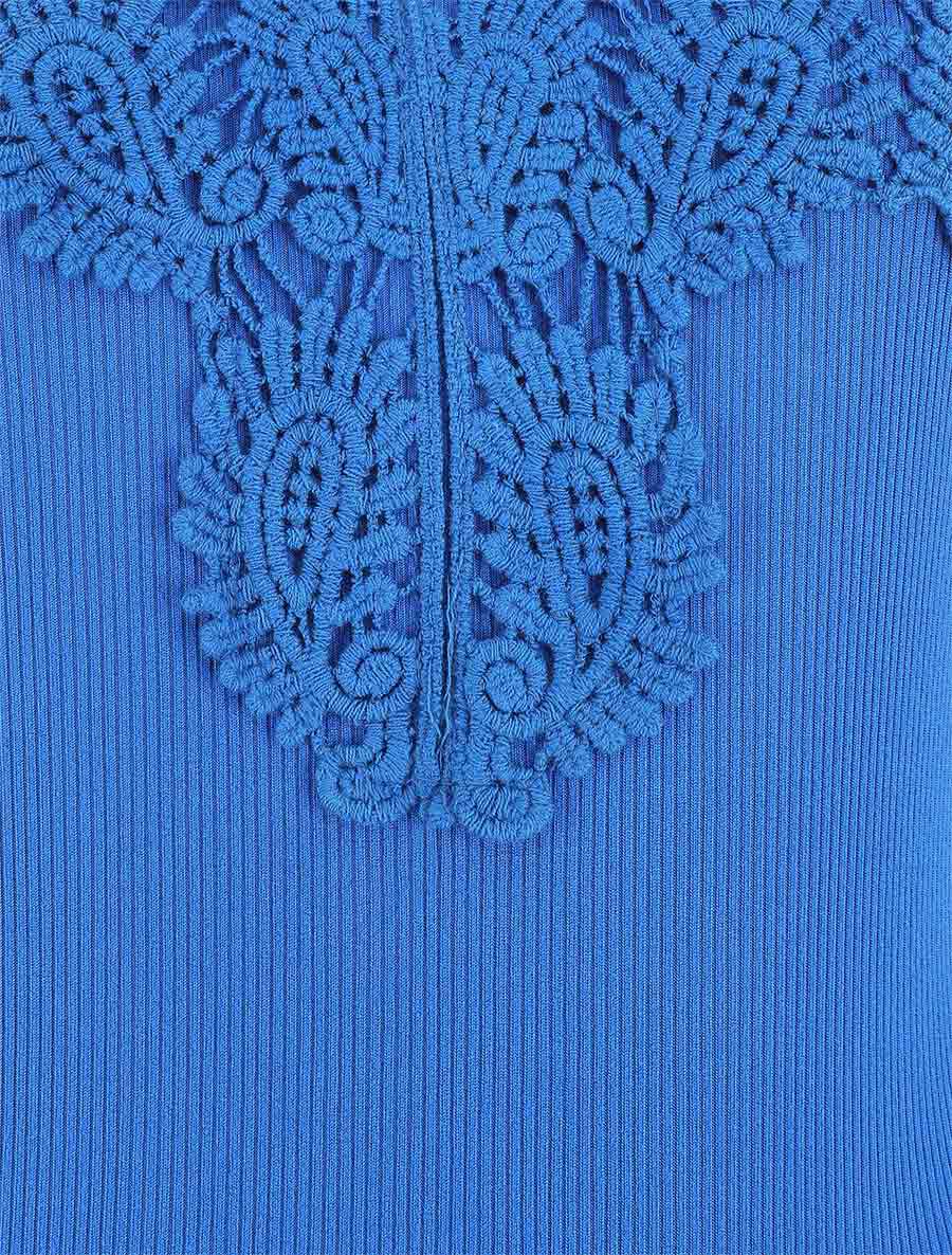 Body sans manches col V en dentelle - Bleu électrique - 3
